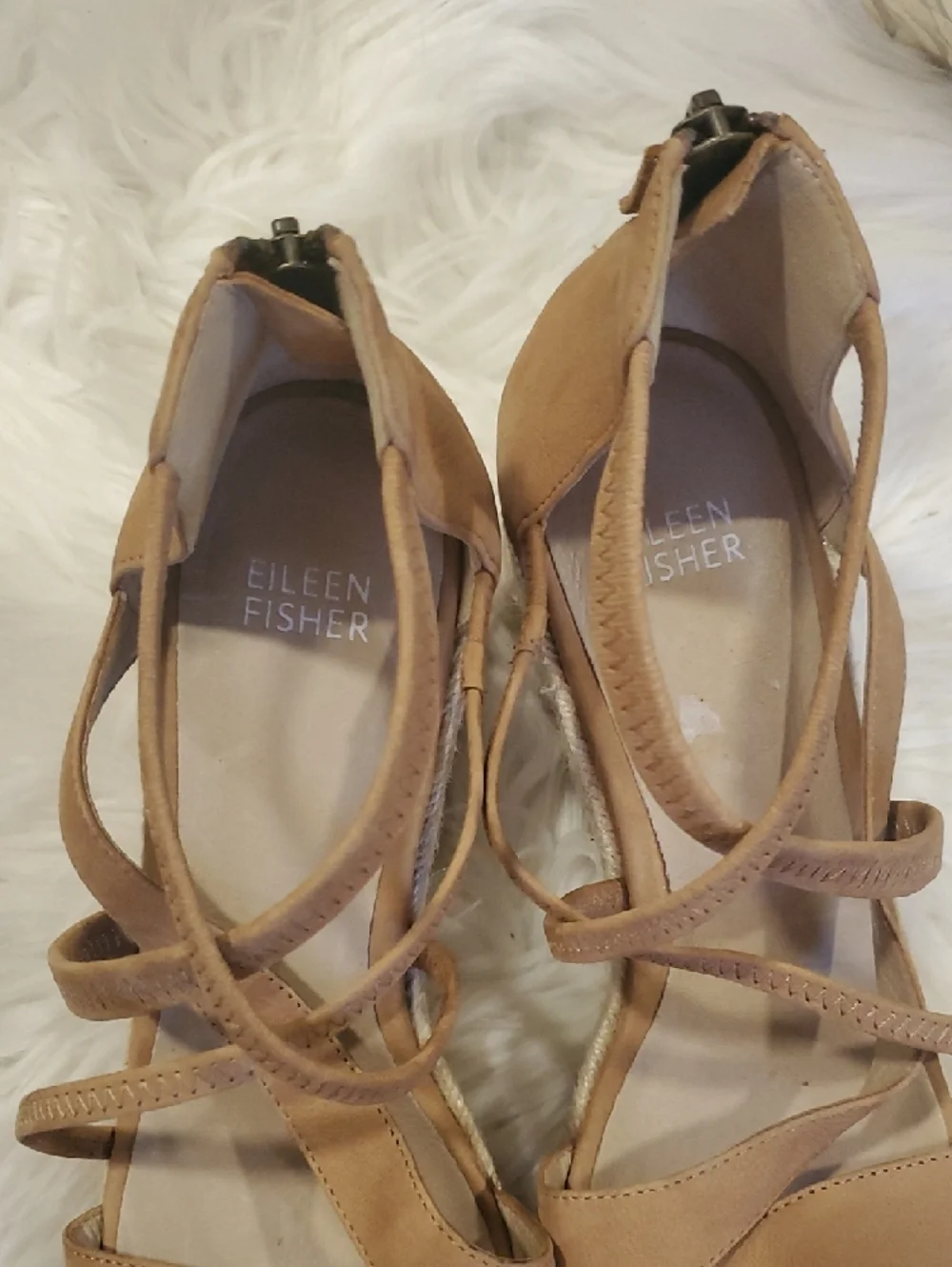 Nwot Eileen Fisher Tan Suede Crisscross Espadrille Wedges